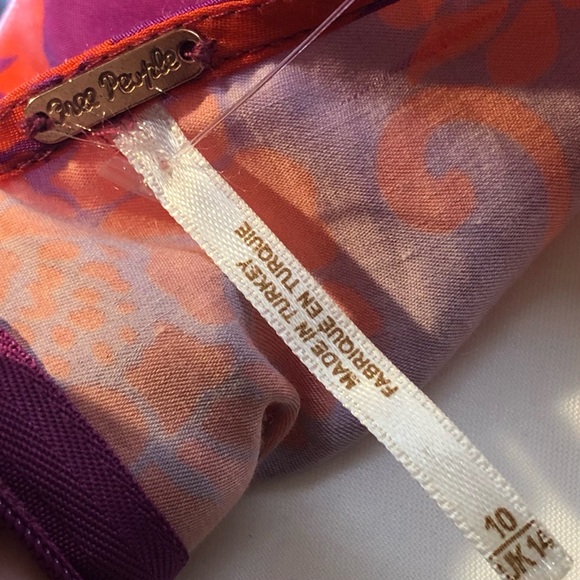 FREE PEOPLE Red Purple Floral Flutter Sleeve Dress Sz 10 - Picture 7 of 12